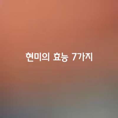 현미의 효능 7가지